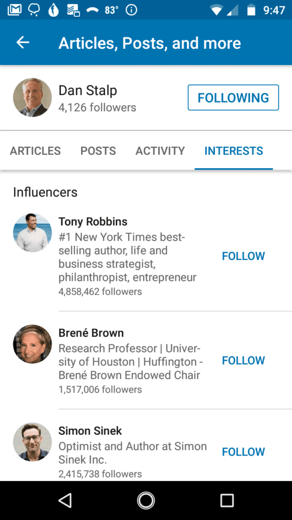 LinkedIn Activity on Mobile