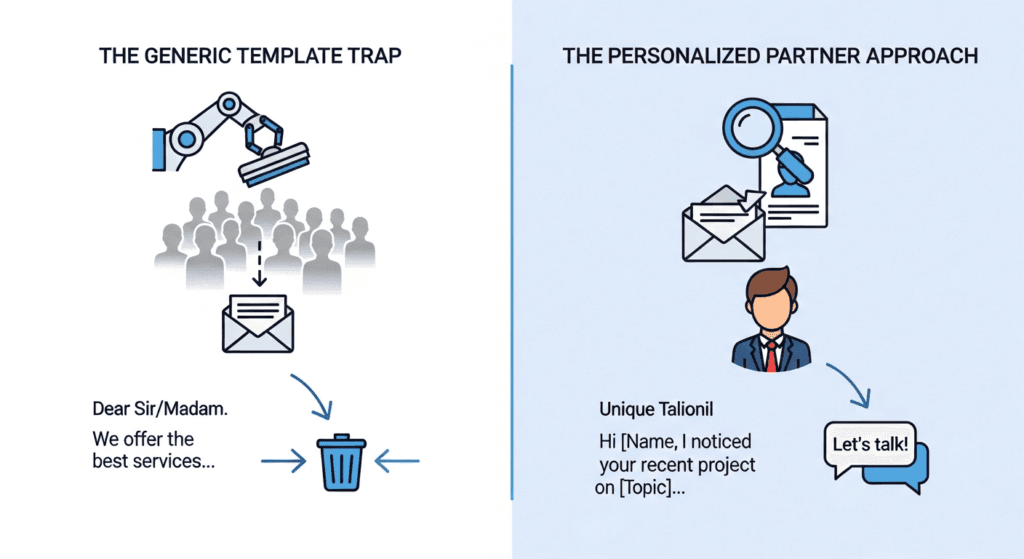 sales email templates generic vs personalized diagram