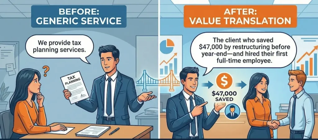 Example of consultant value translation - before and after comparison